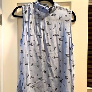 Ganni sleeveless sheer floral mock neck blouse